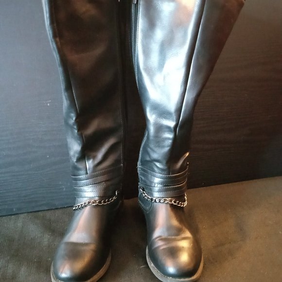 Shayne Knee high Chain Biker boots Size 8 - Picture 1 of 11